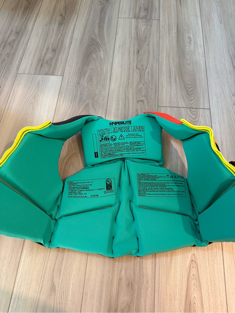 HL Youth Neoprene Life Vest - Orange/Gray - Picture 3 of 4